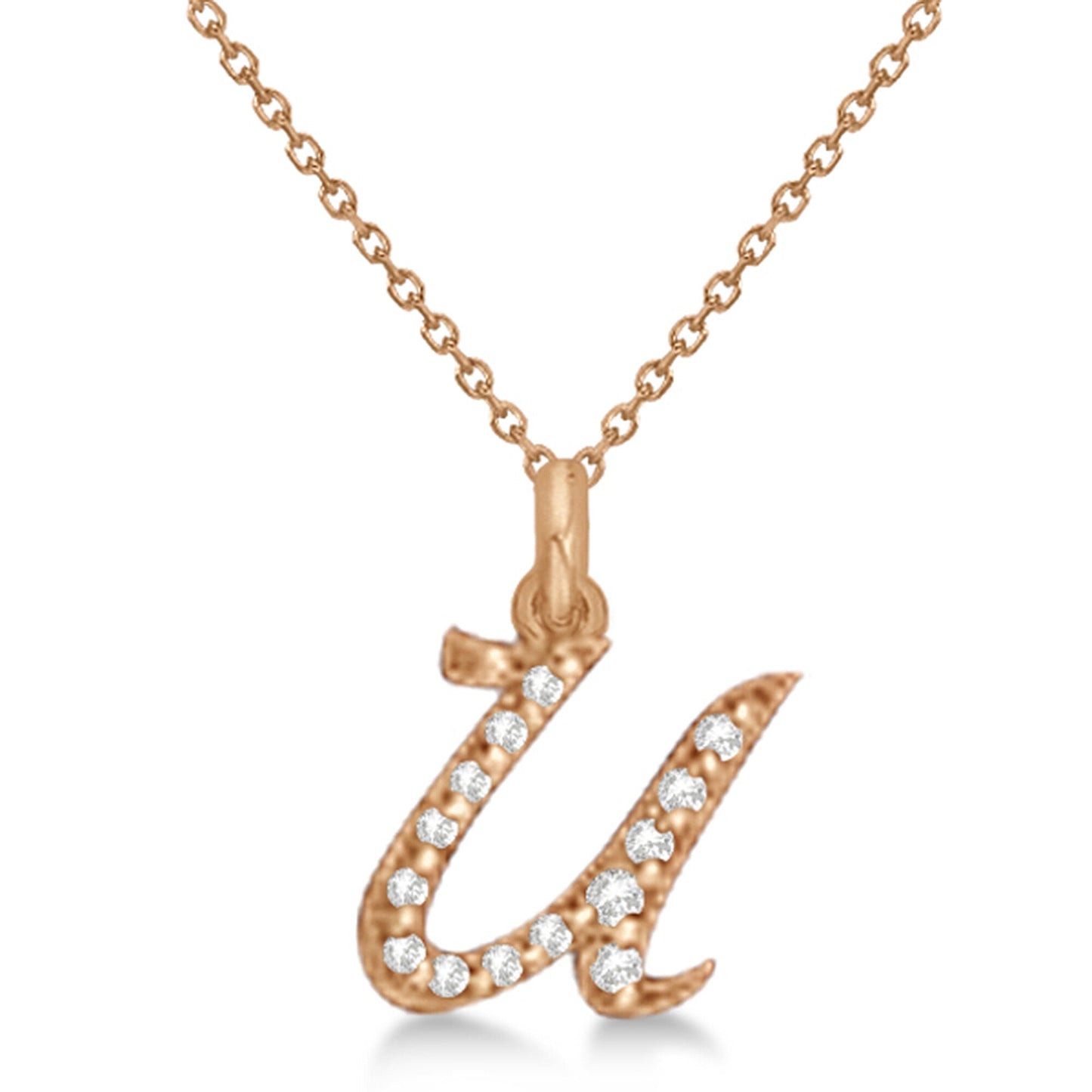 Lab Grown Diamond Initial Letter U Pendant, Rose Gold finish, Sterling Silver - GEMHUB & CO.