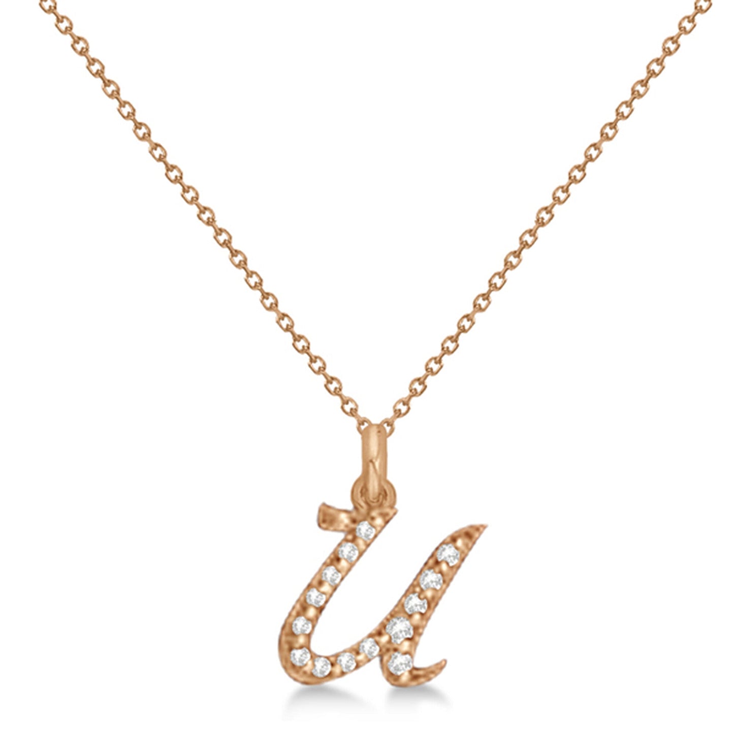 Lab Grown Diamond Initial Letter U Pendant, Rose Gold - Detail View