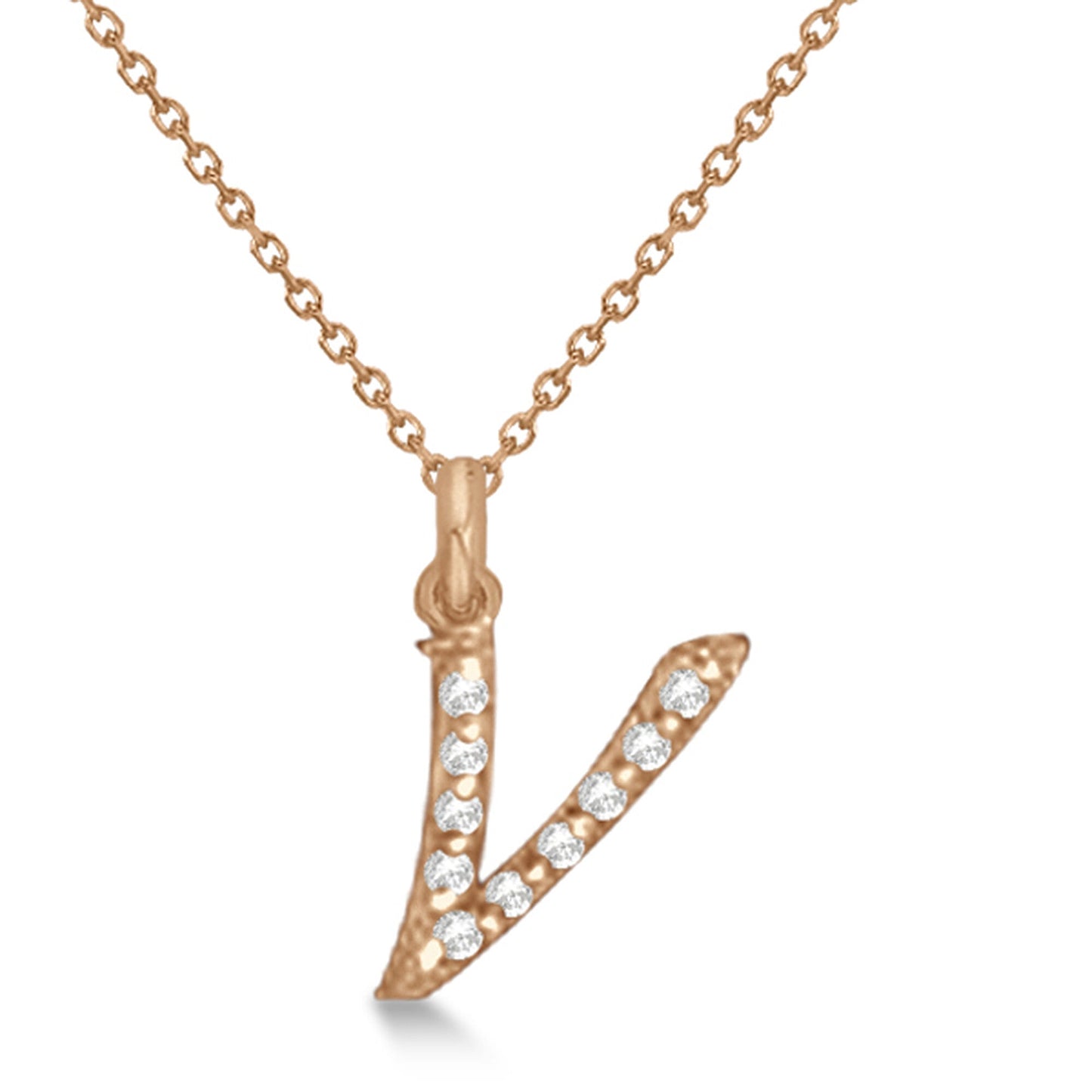 Natural Diamond Initial Letter V Pendant, Rose Gold finish, 3 Micron Vermeil - GEMHUB & CO.
