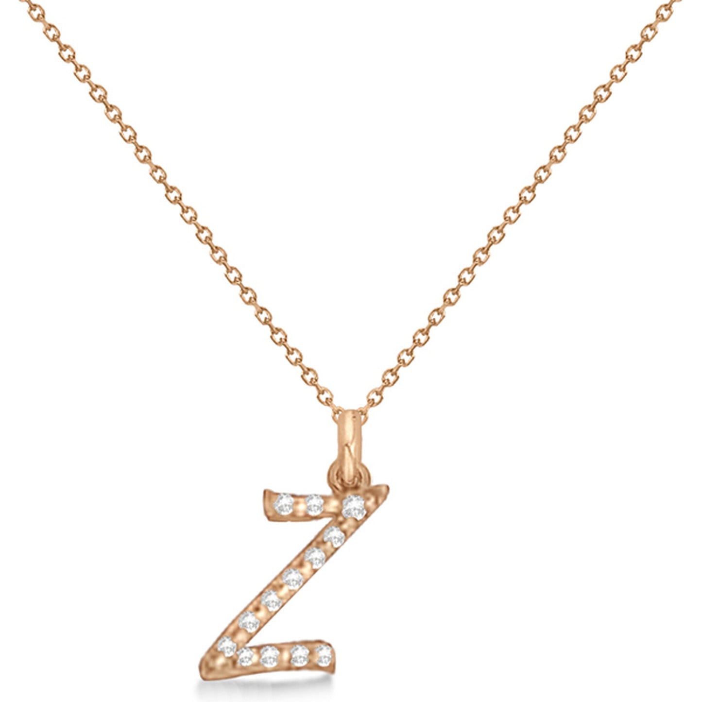 Lab Grown Diamond Initial Letter Z Pendant, Rose Gold - Detail View