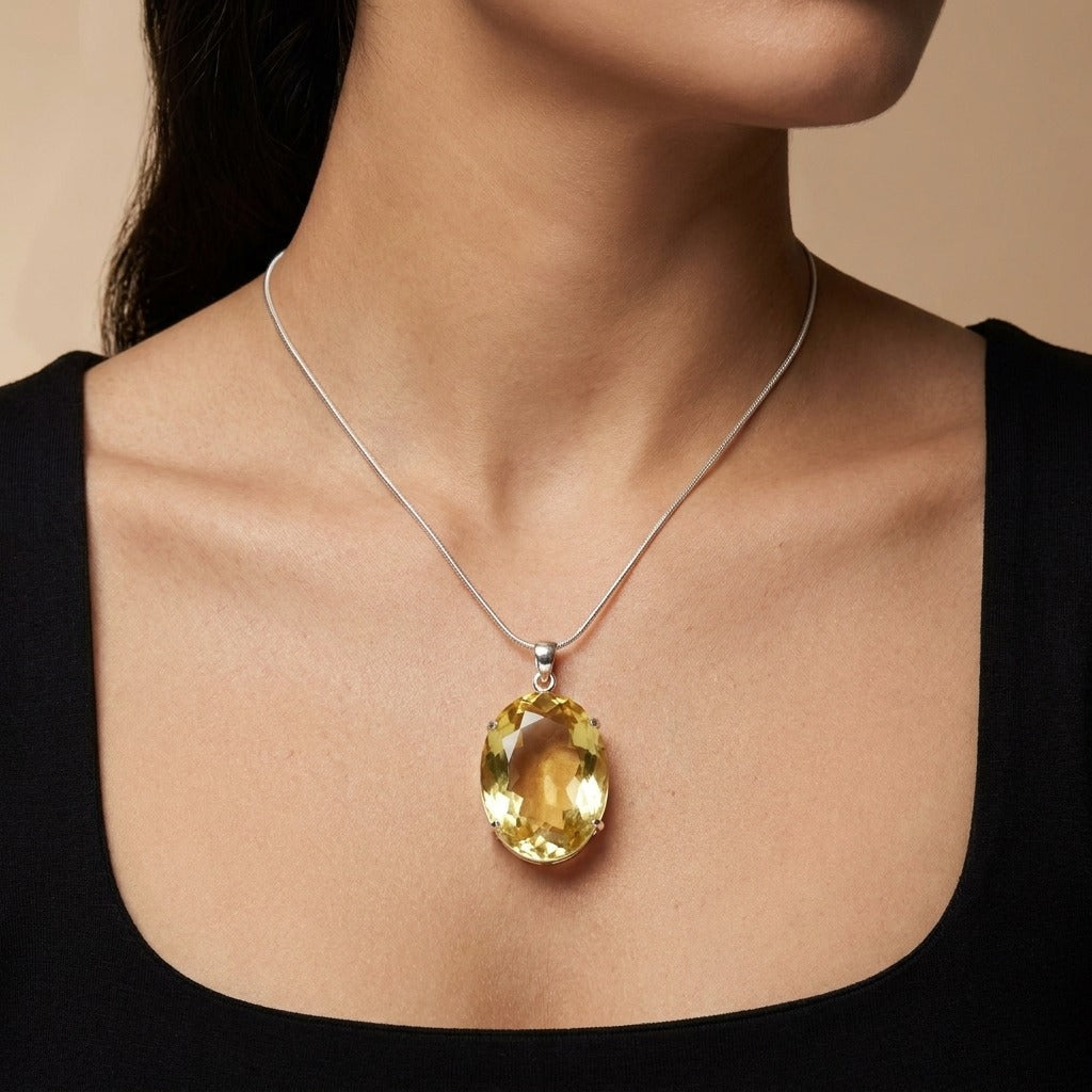 GEMHUB model-wearing (AI) Yellow Citrine Oval 75 Ct