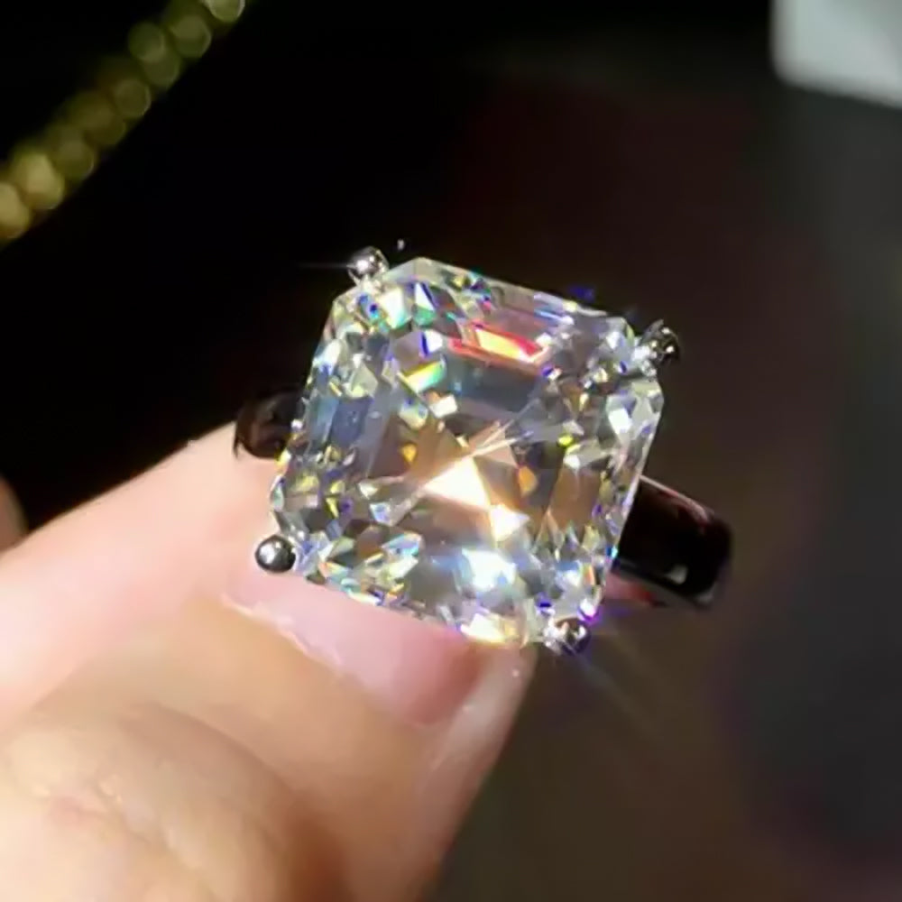 16.1ct DEW White Moissanite Asscher Solitaire Ring