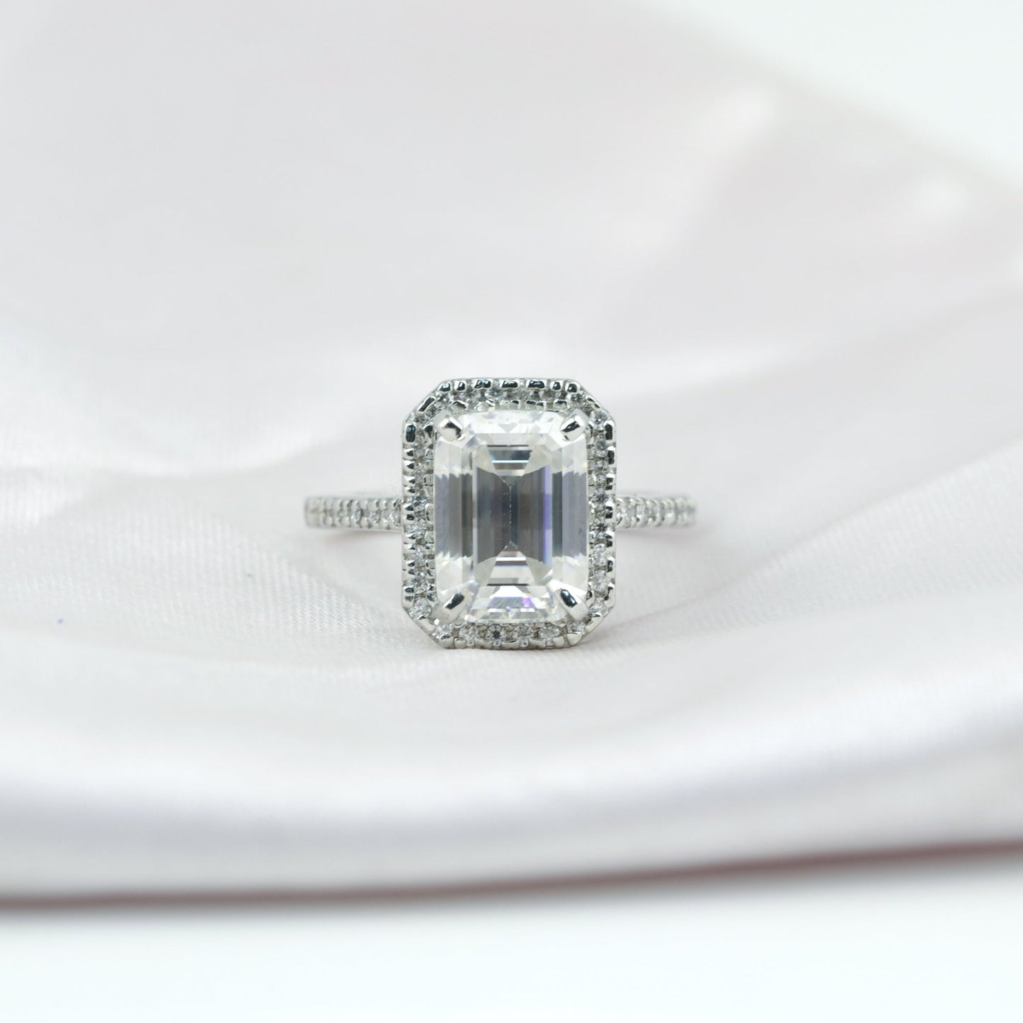 4.5ct DEW White Moissanite Emerald Solitaire Ring