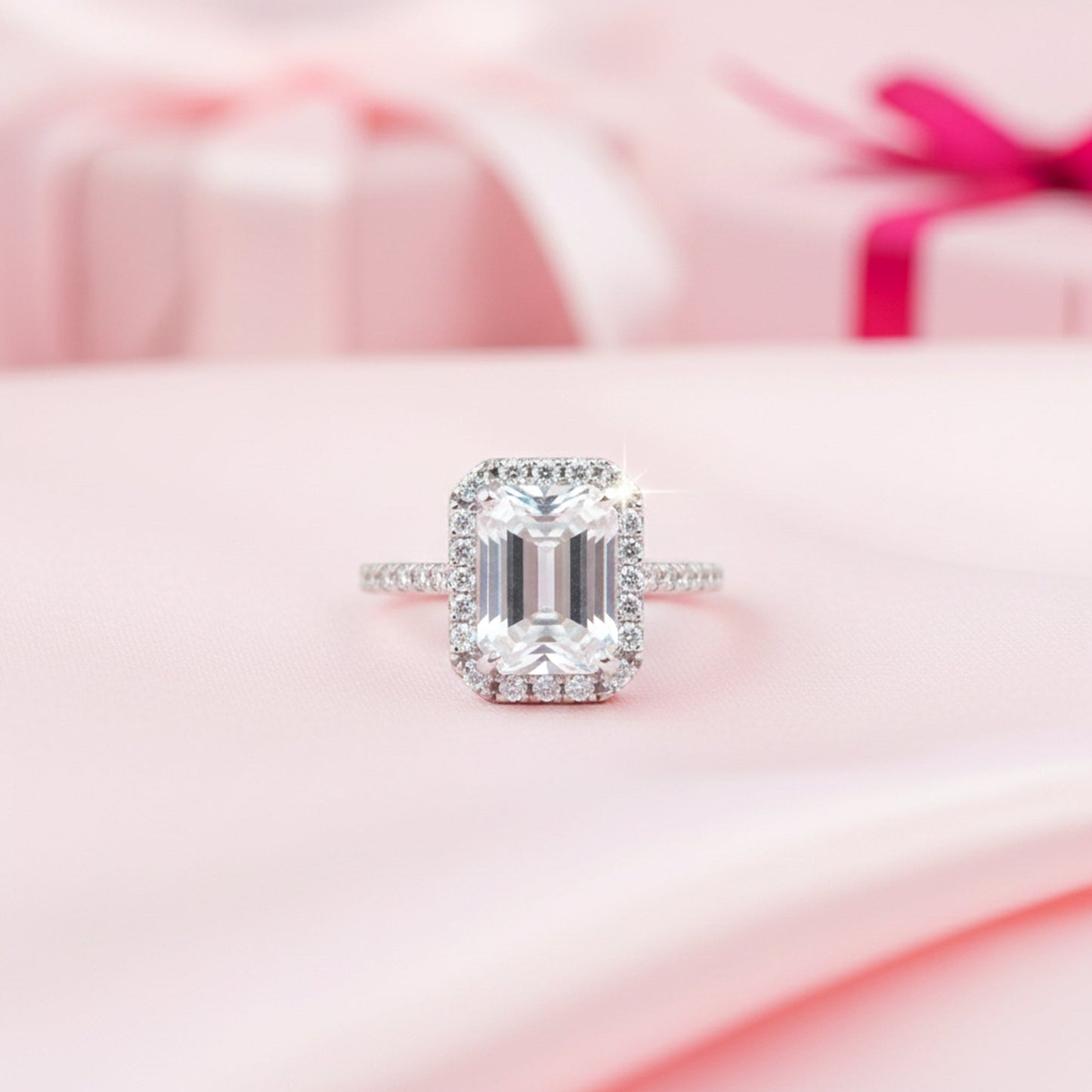 4.5ct DEW White Moissanite Emerald Solitaire Ring