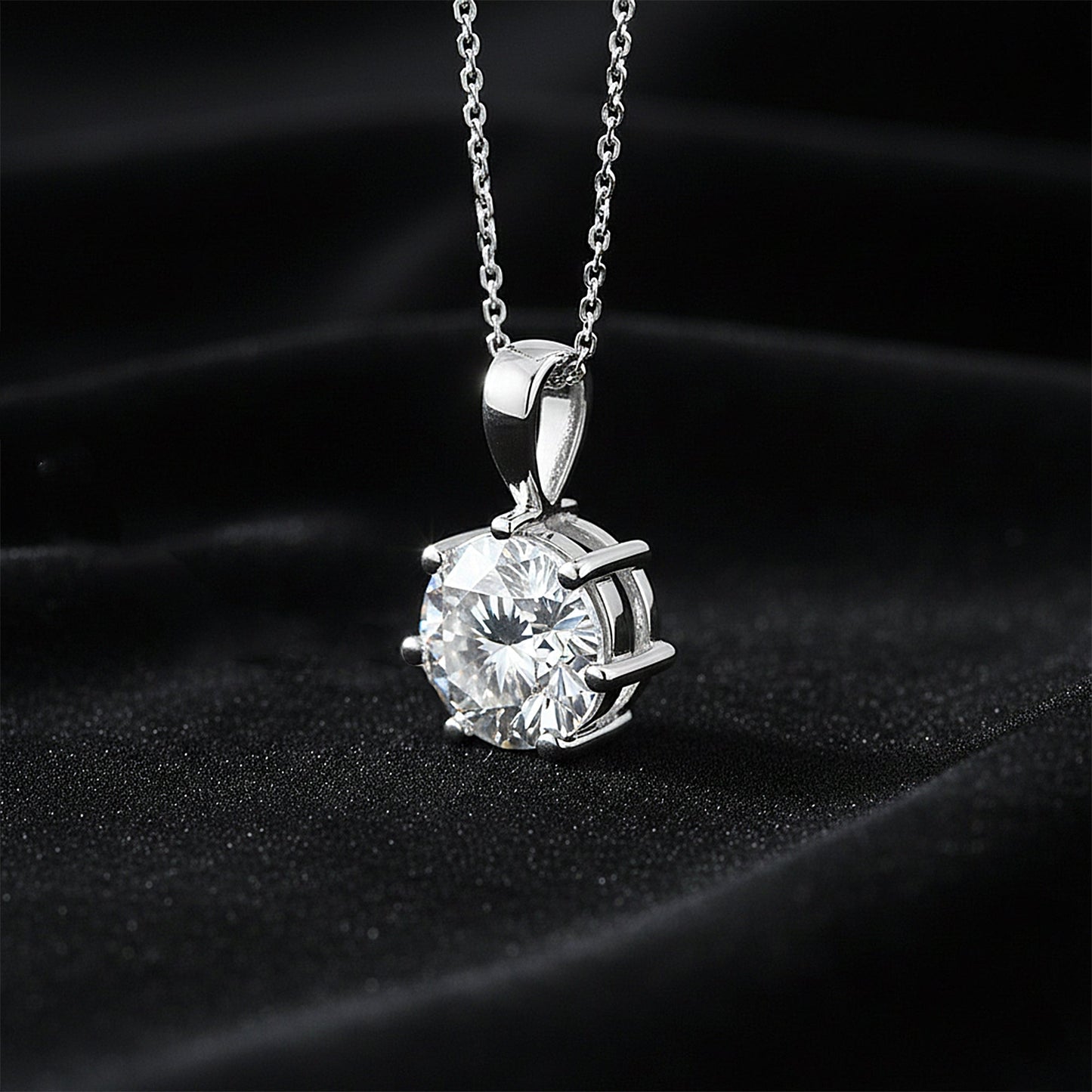3.45 ct DEW Round Cut Certified White Moissanite Solitaire Pendant In 18K Gold Plated V 18K Gold Plated