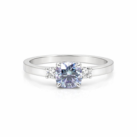 2.60 carat emerald cut fancy blue lab-grown diamond ring in 18k gold vermeil
