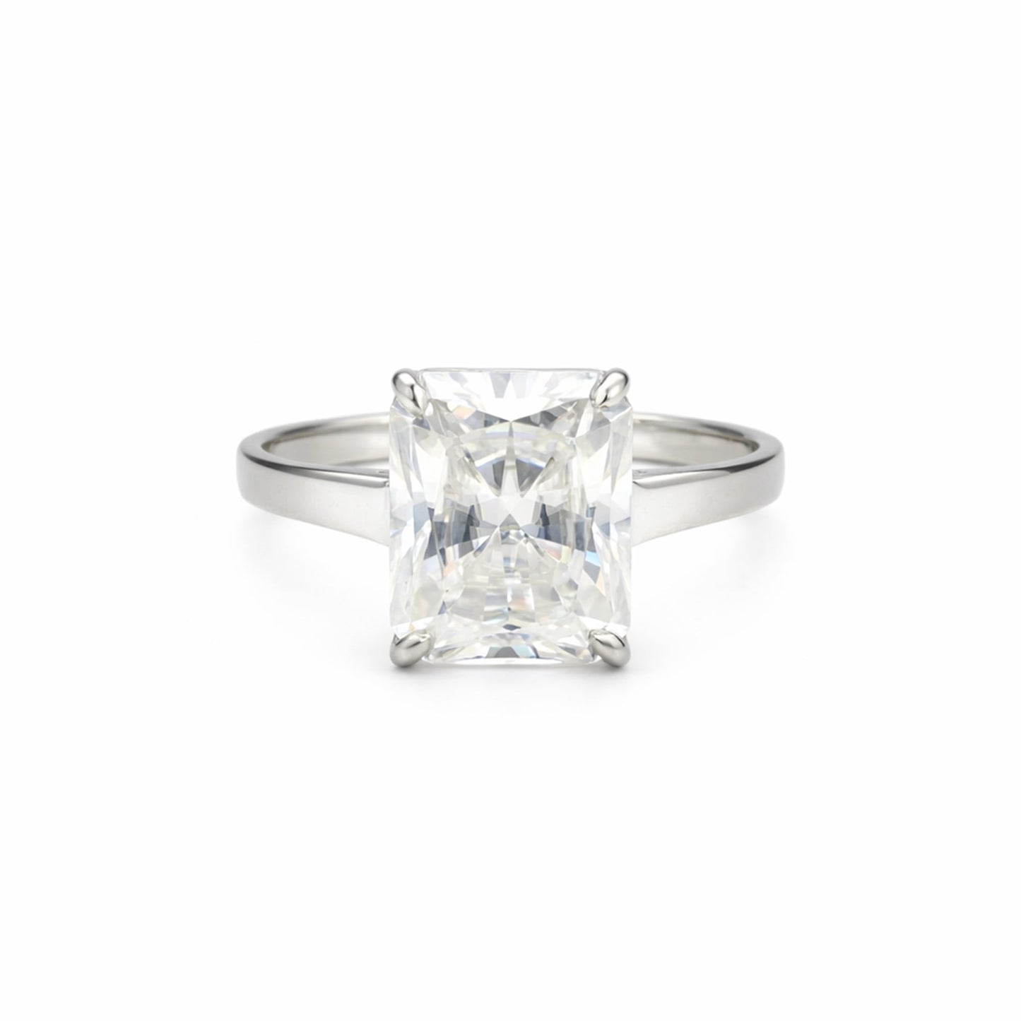 7.10 Cts Certified Emerald Cut Solitaire White Moissanite Ring 18K Gold Plated Verm 18K Gold Plated