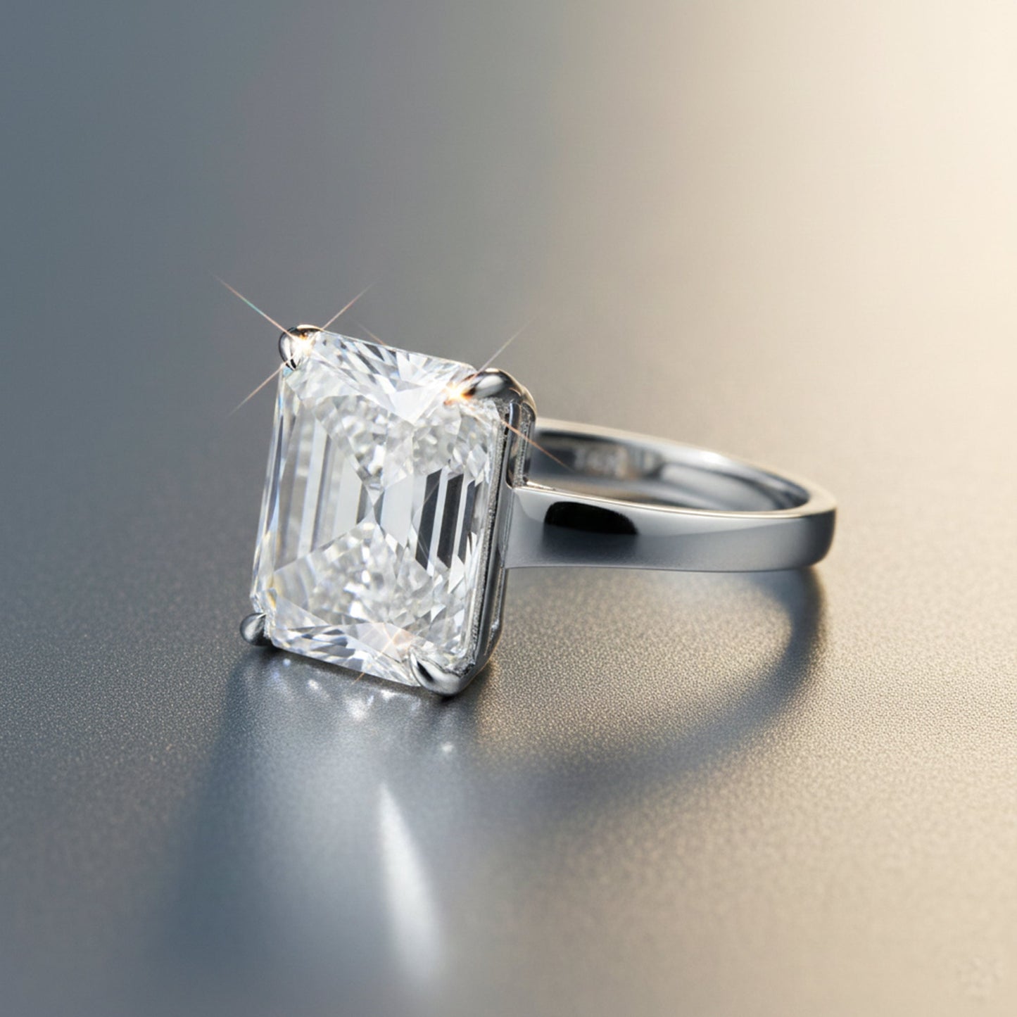 7.10 Cts Certified Emerald Cut Solitaire White Moissanite Ring 18K Gold Plated Verm 18K Gold Plated