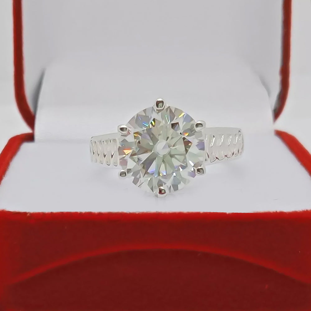 6.6ct DEW White Moissanite Round Solitaire Ring