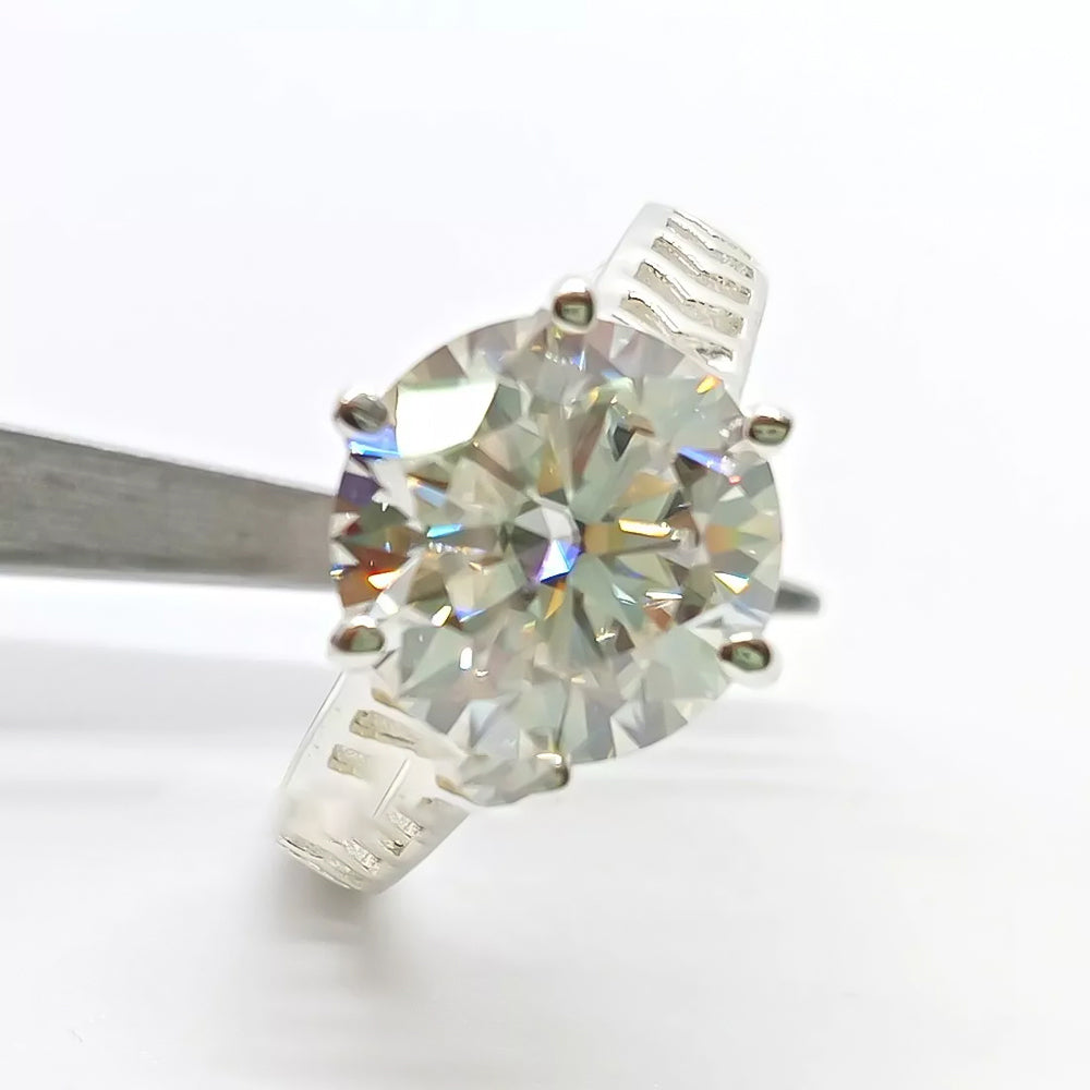 6.6ct DEW White Moissanite Round Solitaire Ring