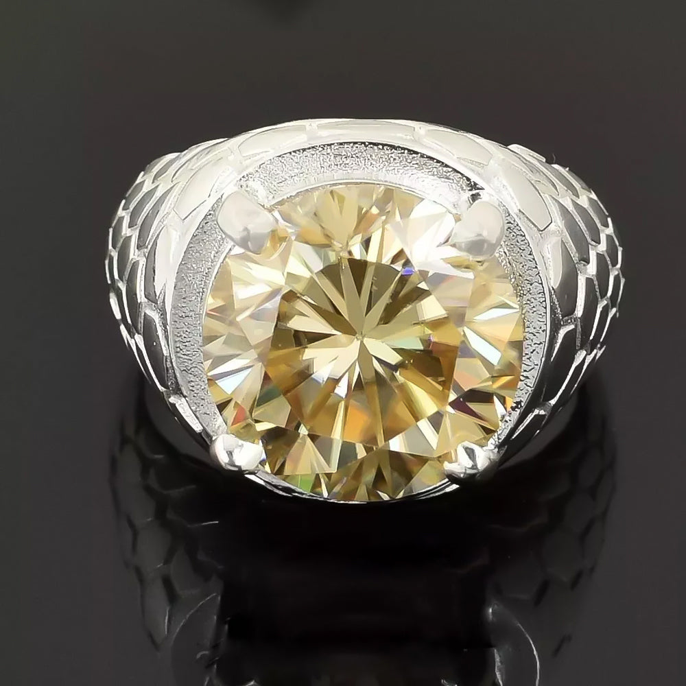 7.1ct DEW Champagne Moissanite Round Solitaire Ring