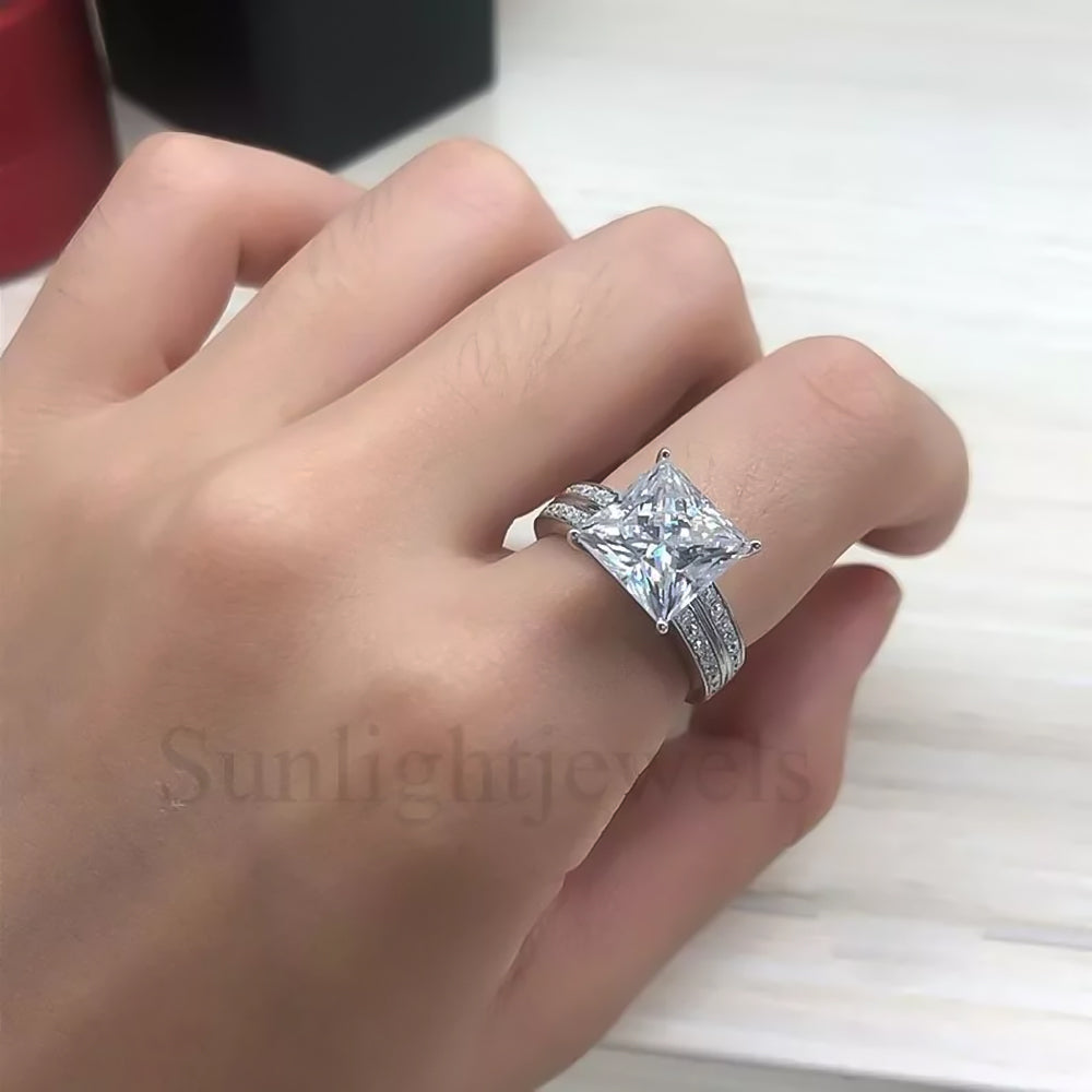 4.9ct DEW White Moissanite Princess Solitaire Ring