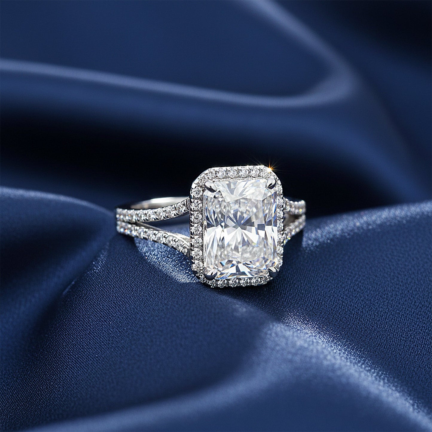 7.50 ct DEW Certified Radiant Cut White Moissanite Solitaire Ring In 18K Gold Plated Ve 18K Gold Plated