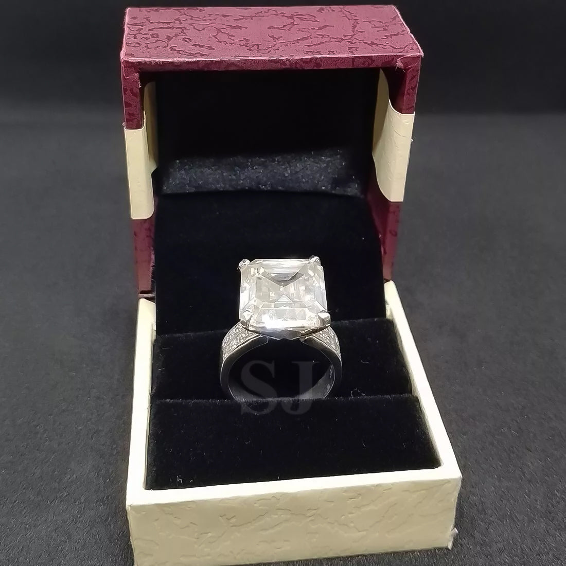 12.65ct DEW White Moissanite Emerald Solitaire Ring
