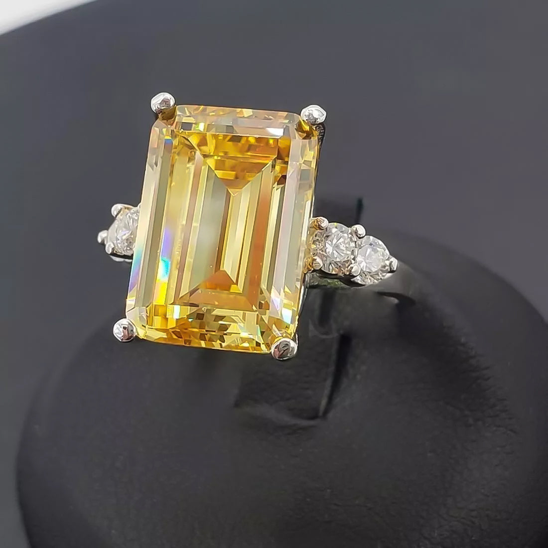 7.5ct DEW Champagne Moissanite Emerald Solitaire Ring