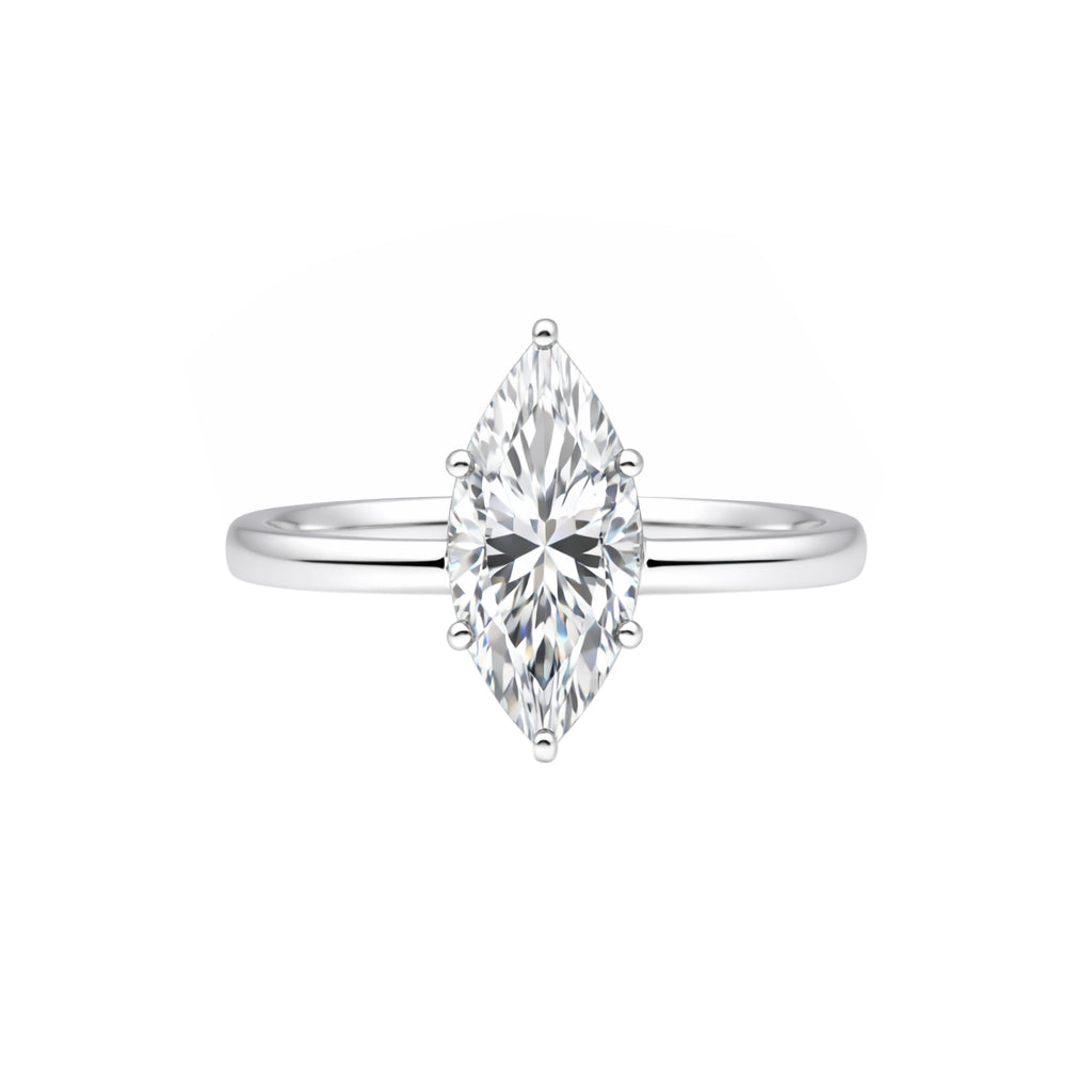 1.50 ct DEW Certified Marquise Cut White Moissanite Ring In 18K Gold Plated
