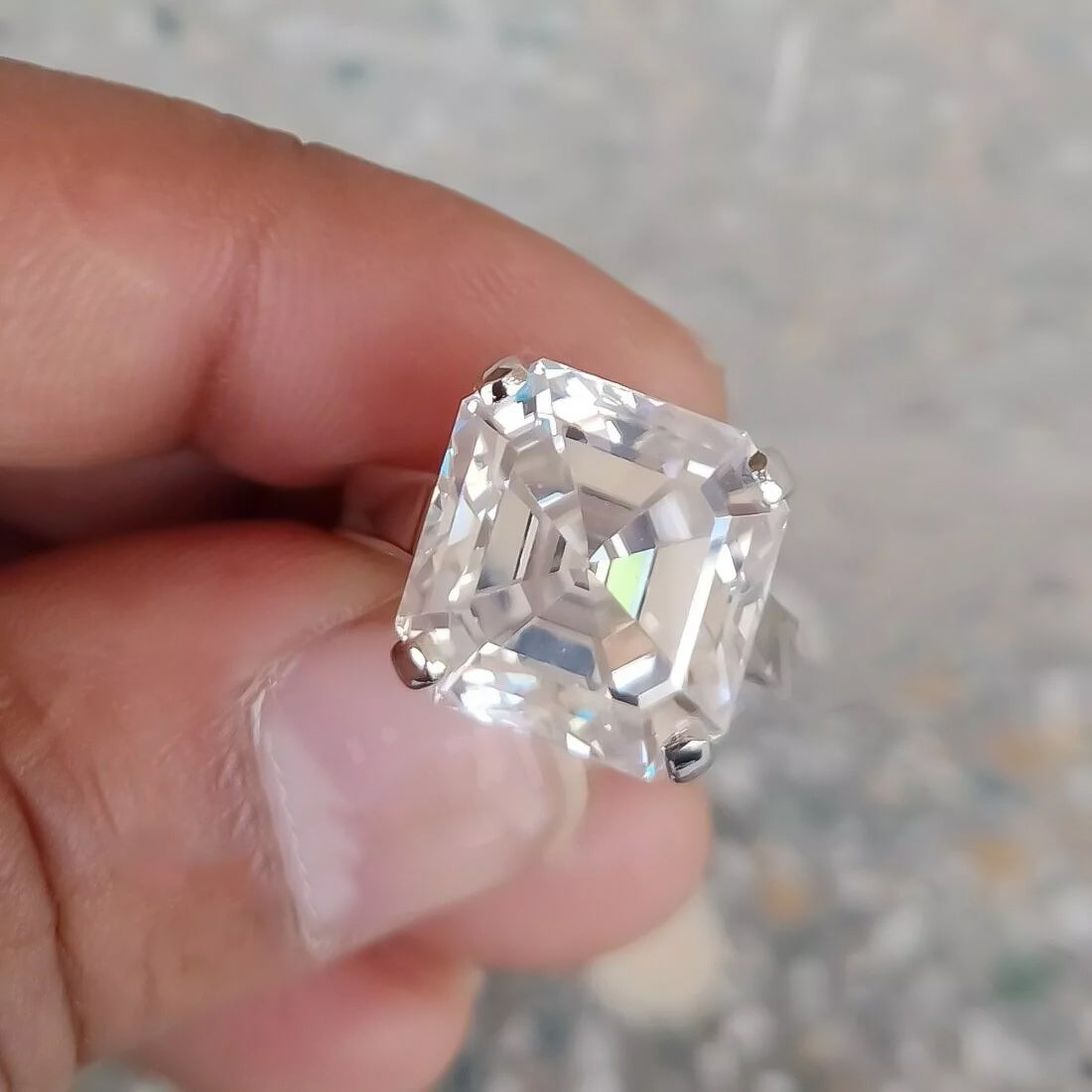 8.3ct DEW White Moissanite Radiant Solitaire Ring