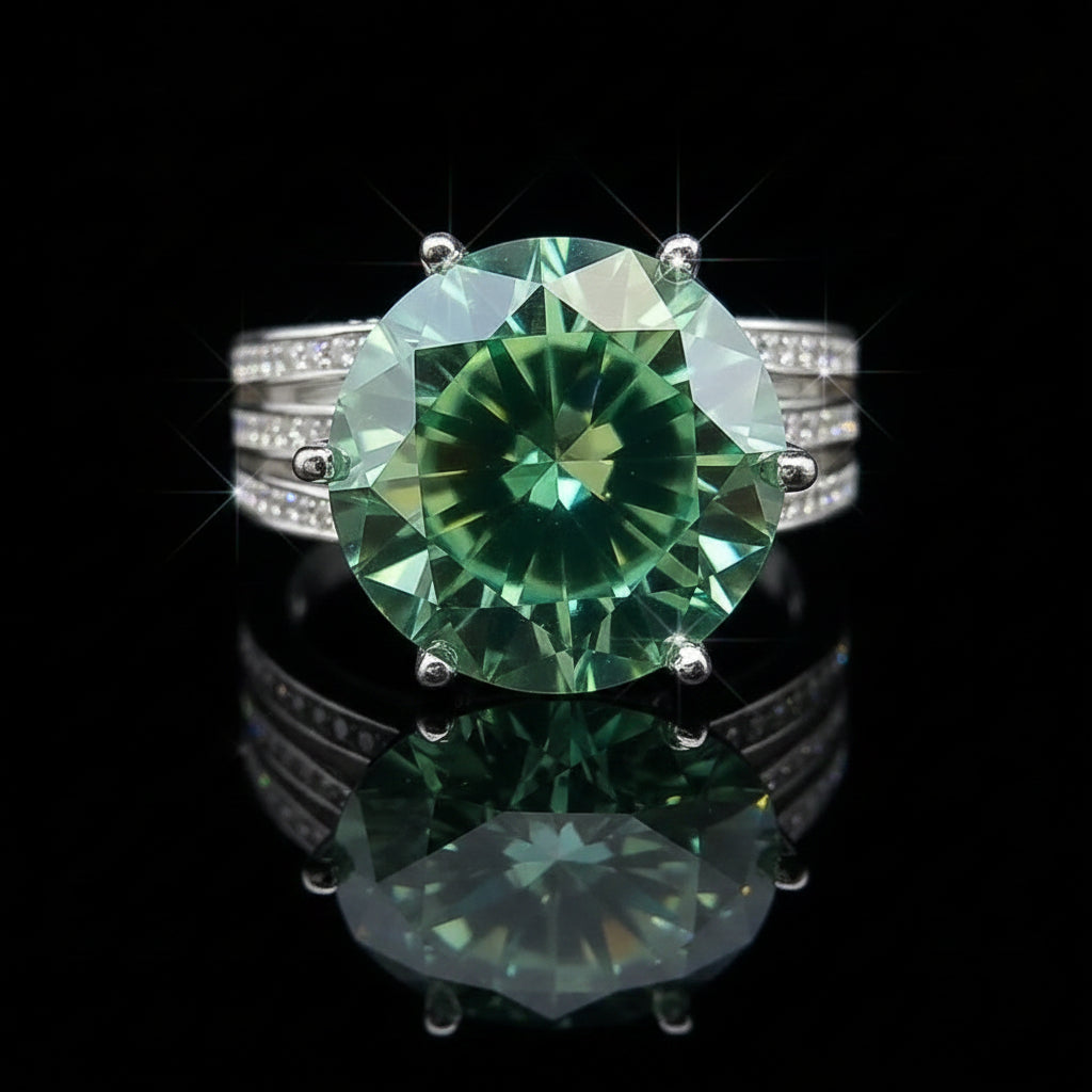 10.5ct DEW Blue Moissanite Round Solitaire Ring