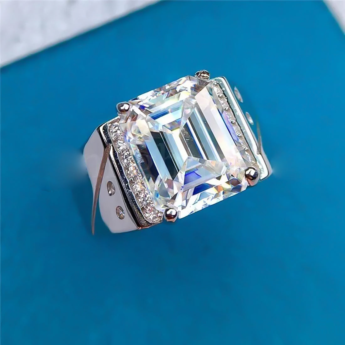 5.3ct DEW White Moissanite Emerald Solitaire Ring