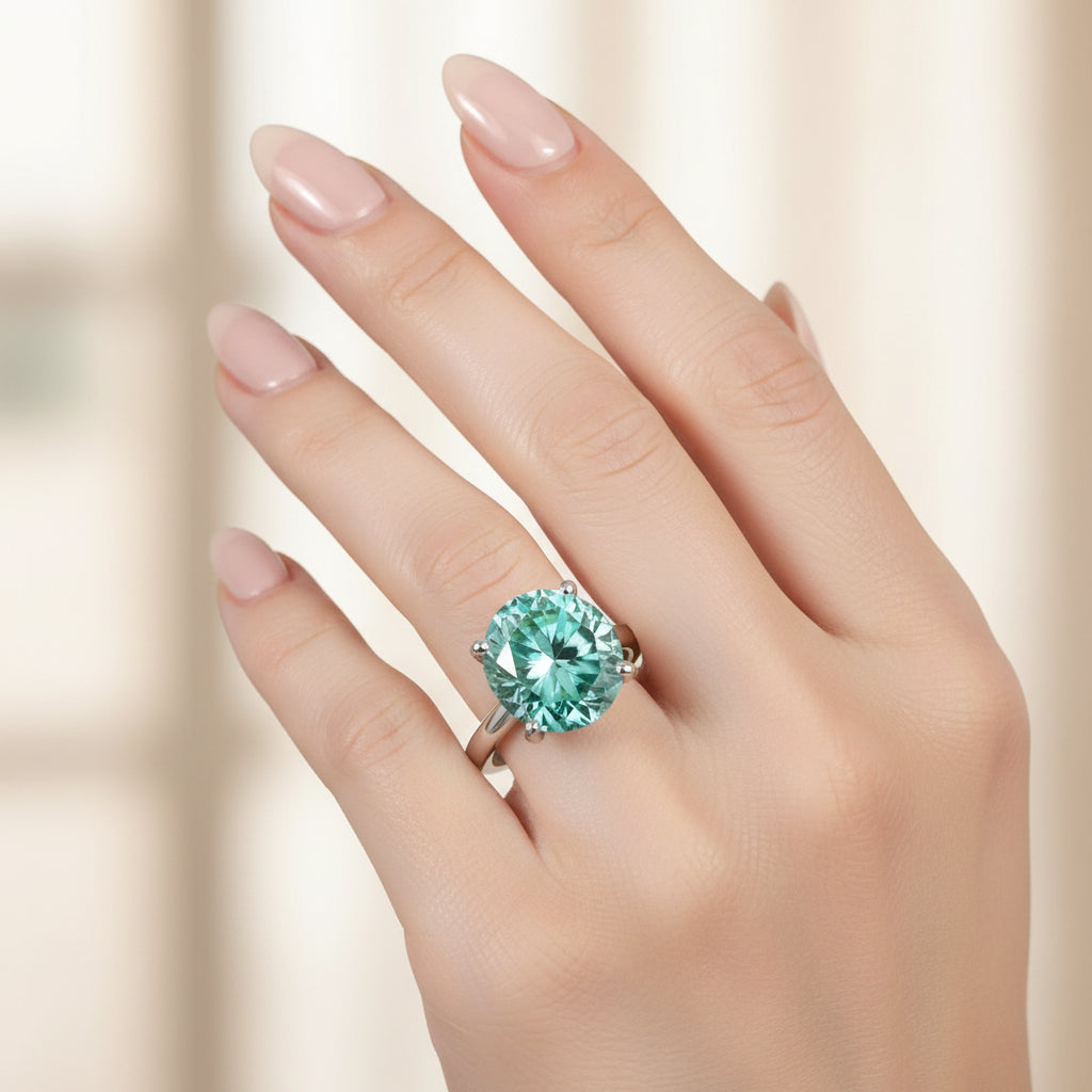 4.8ct DEW Blue Moissanite Oval Solitaire Ring