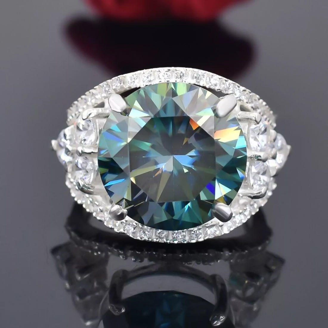 RARE 16.10 ct DEW Certified Treated Blue Moissanite Solitaire Ring In Gold Vermeil