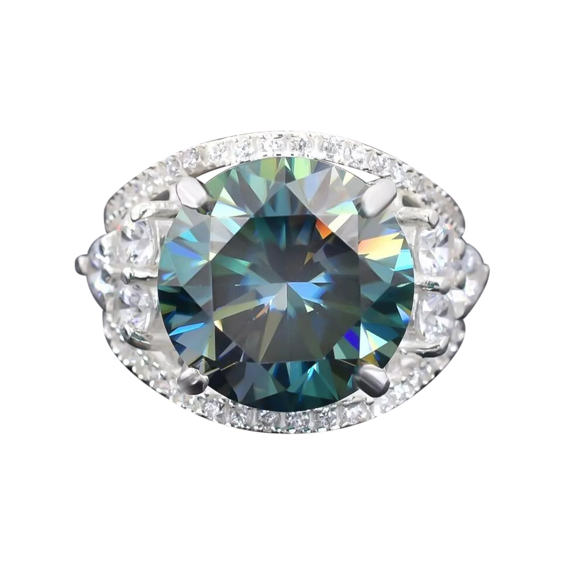 RARE 16.10 ct DEW Certified Treated Blue Moissanite Solitaire Ring In Gold Vermeil