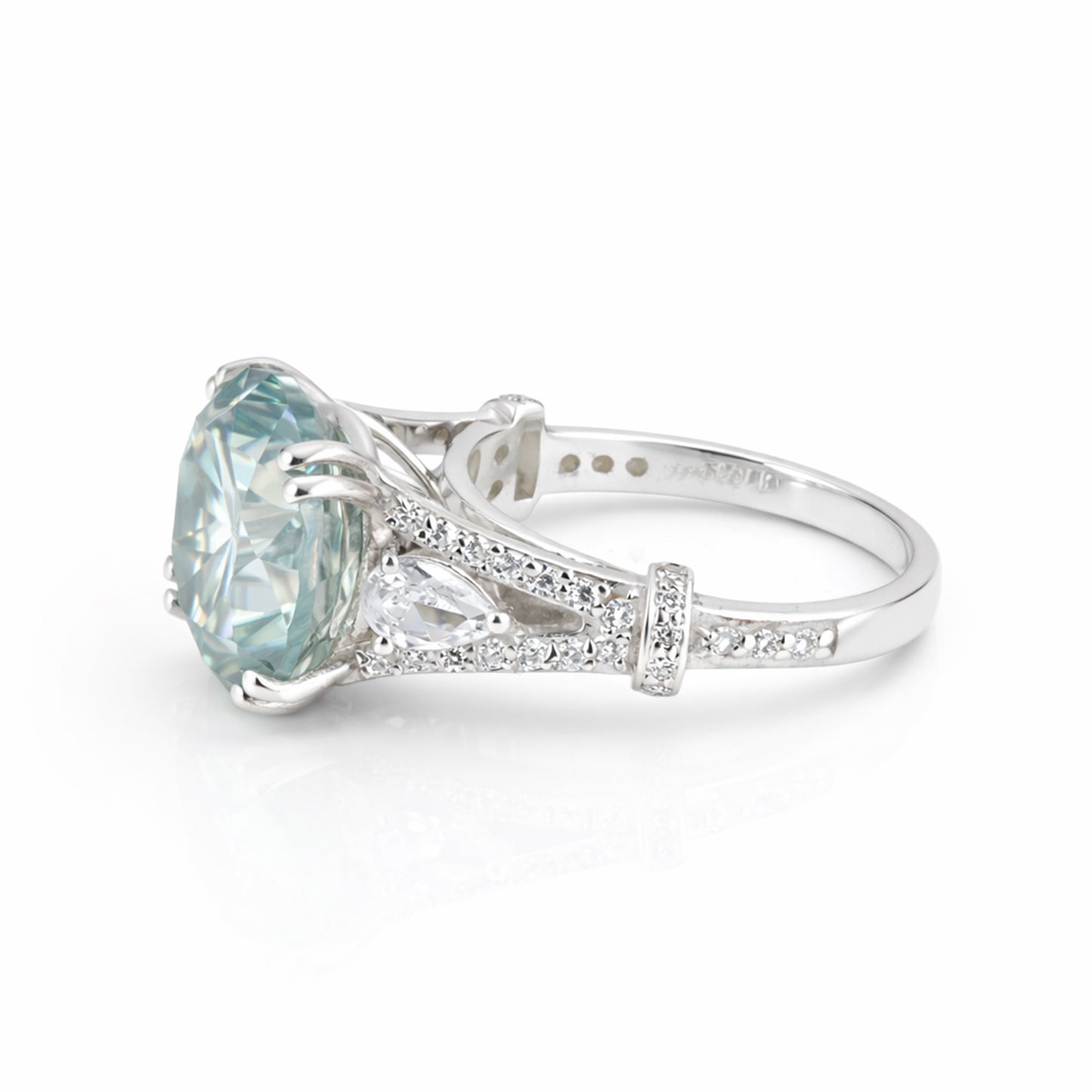 8.5ct DEW Blue Moissanite Round Solitaire Ring