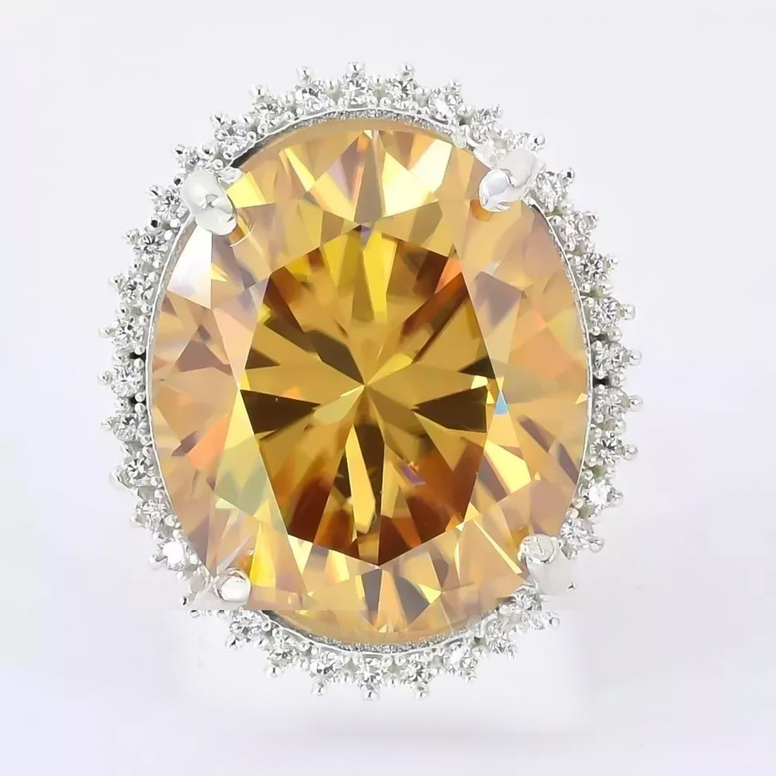 13.6ct DEW Champagne Moissanite Oval Solitaire Ring