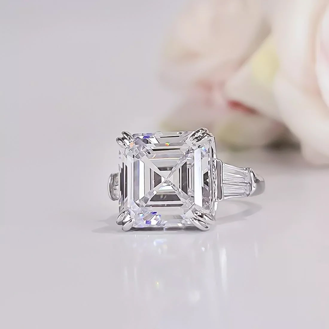 9.5ct DEW White Moissanite Asscher Solitaire Ring