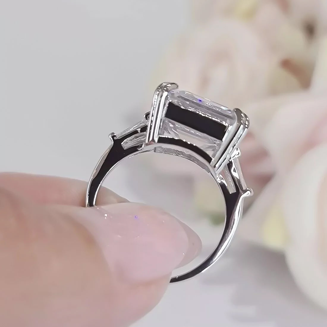 9.5ct DEW White Moissanite Asscher Solitaire Ring