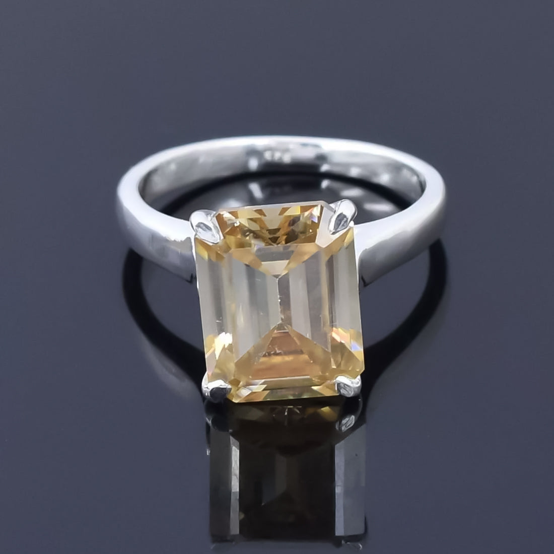 4.7ct DEW Champagne Moissanite Emerald Solitaire Ring