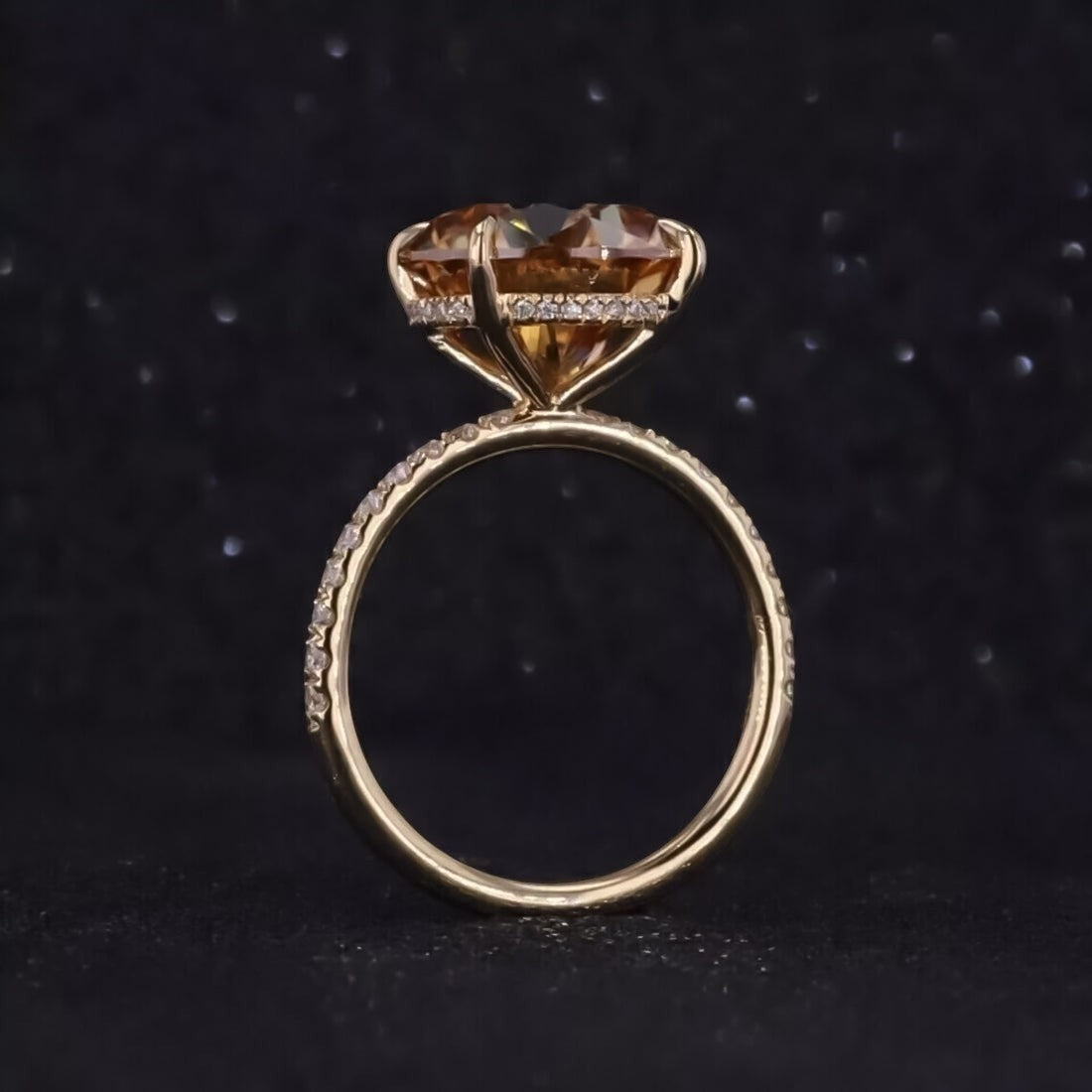 Certified 10.50 ct DEW Round Cut Champagne Moissanite Ring Gold Vermeil Jewellery