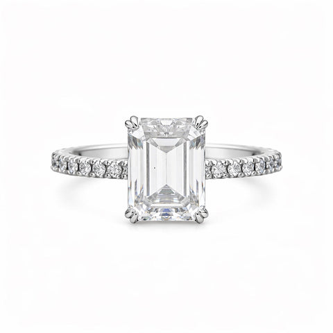 5.20 ct DEW Emerald Cut Certified White Solitaire Moissanite Ring 18K Gold Plated Verme 18K Gold Plated