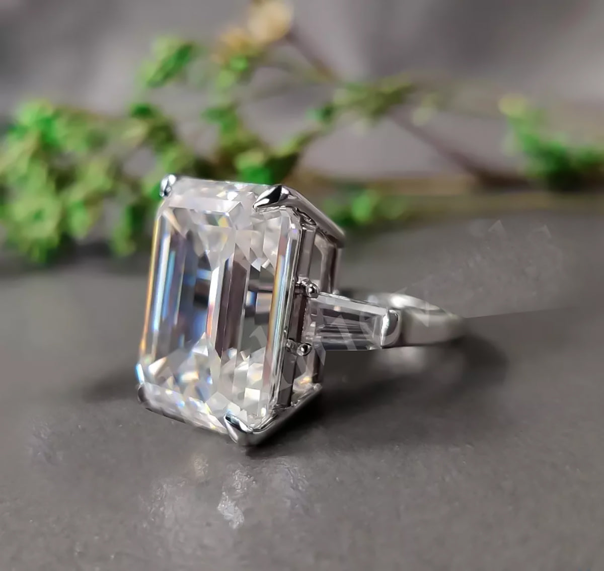 5.90 ct DEW Emerald Cut Certified White Solitaire Moissanite Ring For Mother 18K Gold P 18K Gold Plated