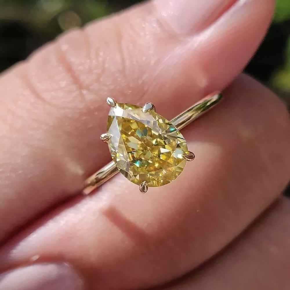 9.3ct DEW Champagne Moissanite Pear Solitaire Ring