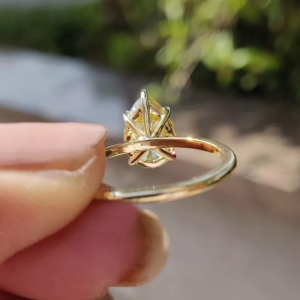 9.3ct DEW Champagne Moissanite Pear Solitaire Ring