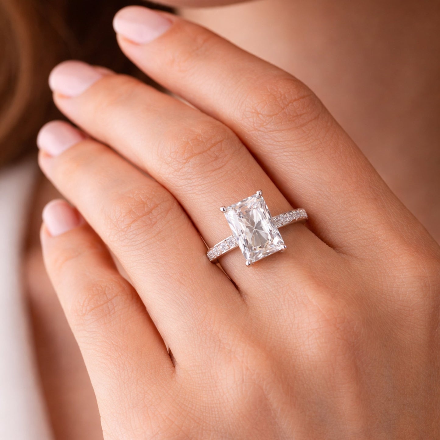 18.10 ct DEW Certified Radiant Cut Moissanite Ring For Birthday Gift Idea 18K Gold Plat 18K Gold Plated