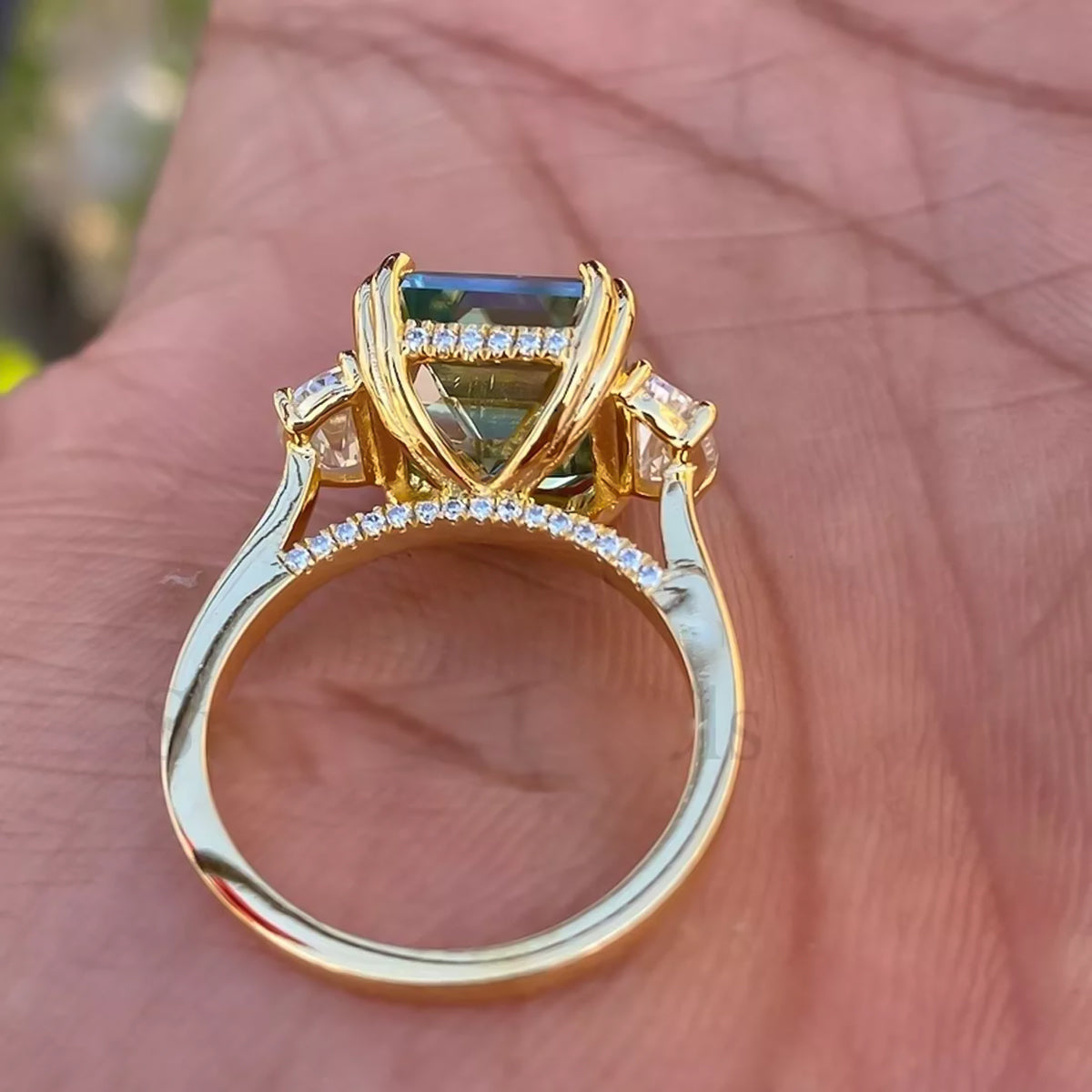 12.20 ct DEW Ascher Cut Certified Blue Moissanite Ring For Someone Special Gift 18K Gol 18K Gold Plated