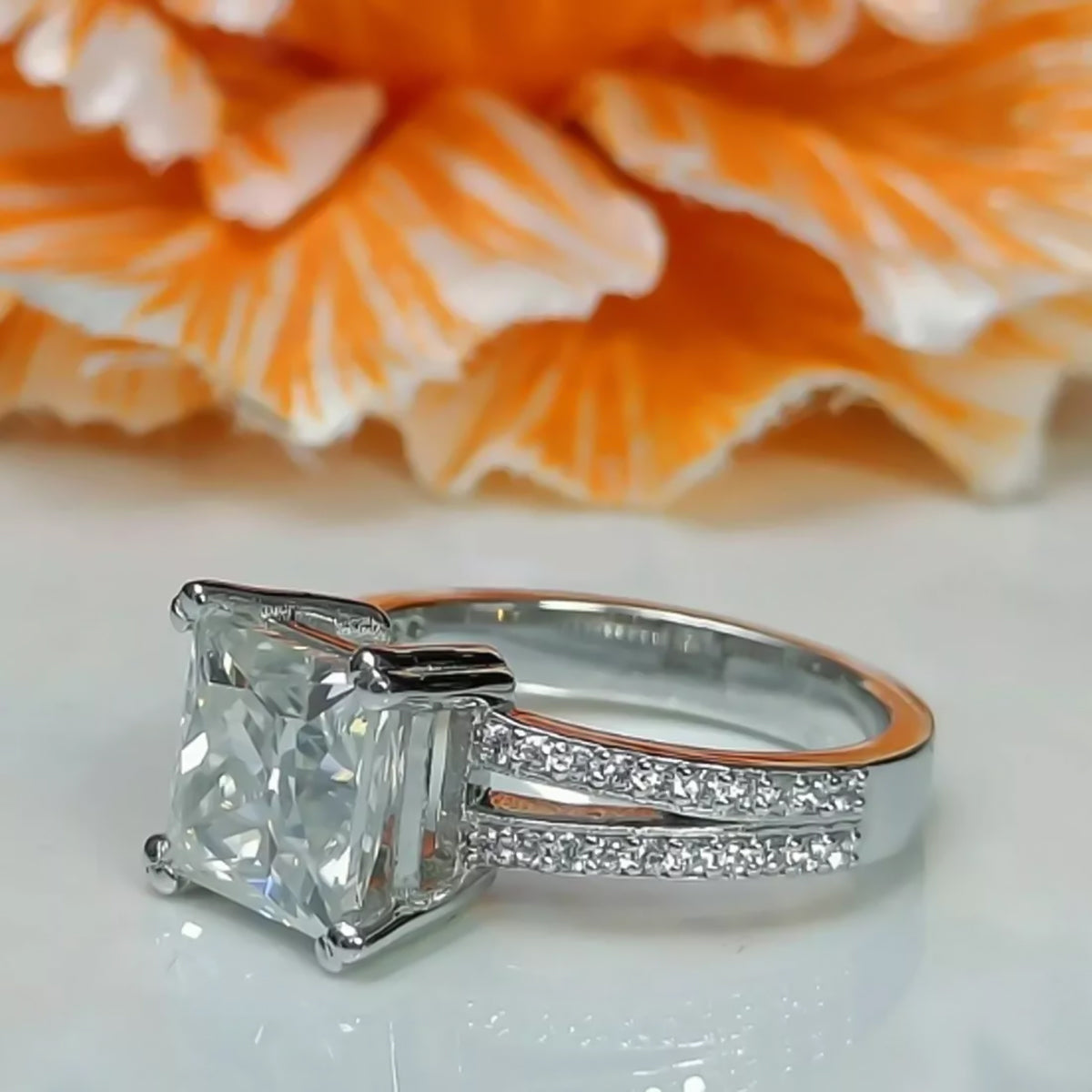 4.25ct DEW White Moissanite Princess Solitaire Ring