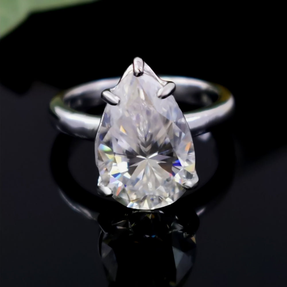 8.35ct DEW White Moissanite Pear Solitaire Ring