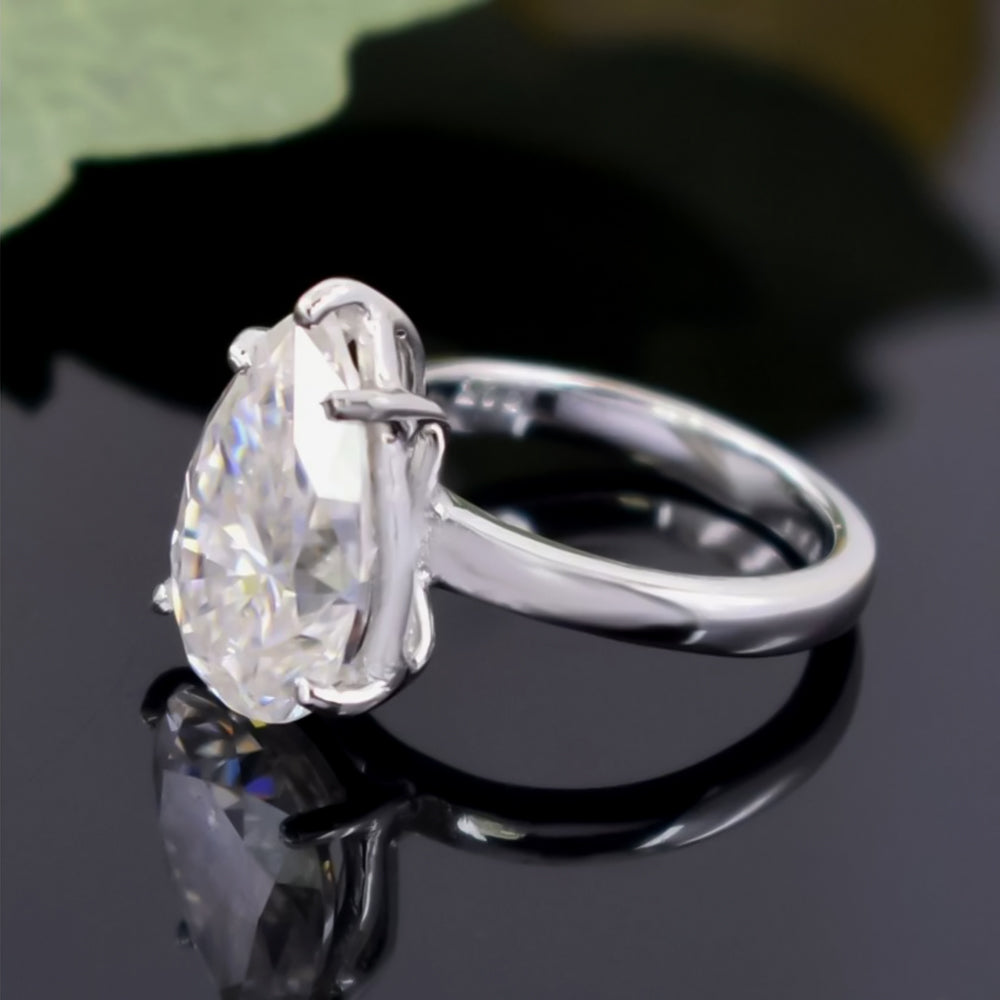 8.35ct DEW White Moissanite Pear Solitaire Ring