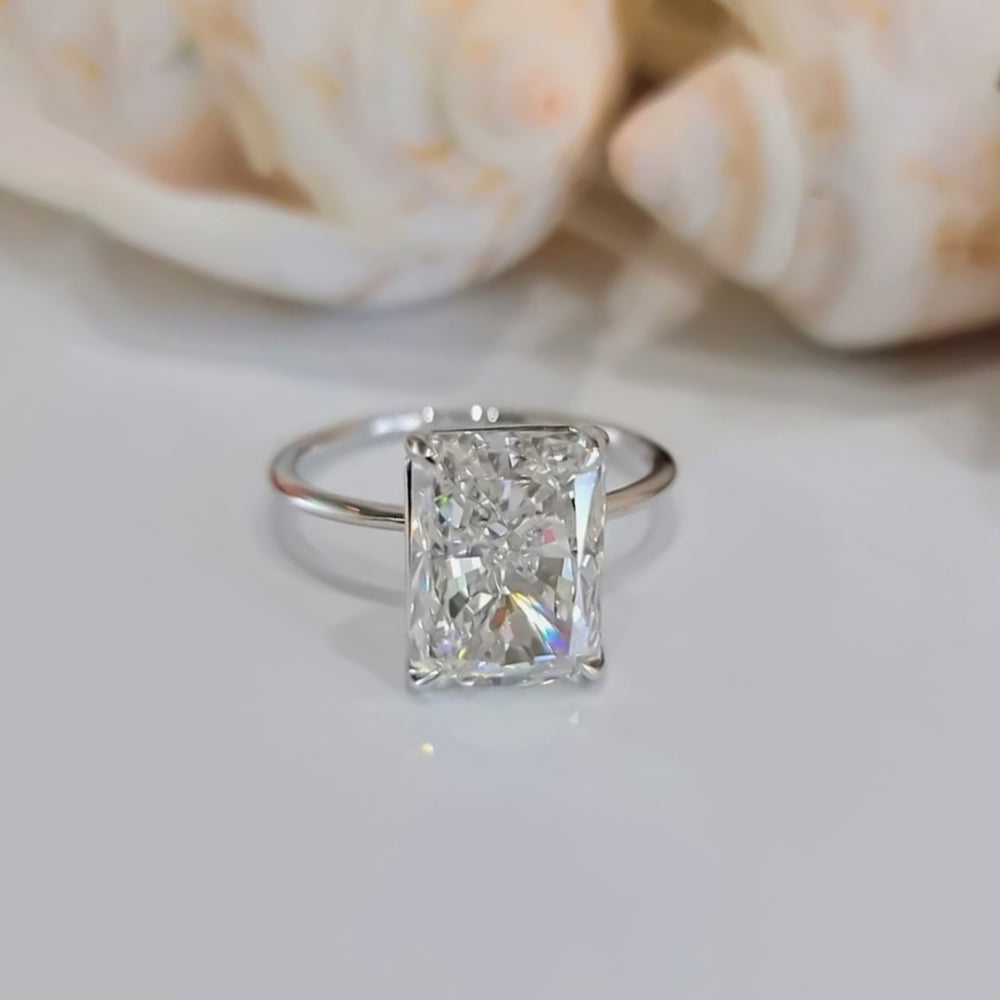 6.2ct DEW White Moissanite Radiant Solitaire Ring