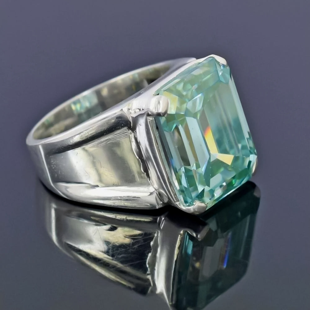 9.5ct DEW Blue Moissanite Emerald Solitaire Ring