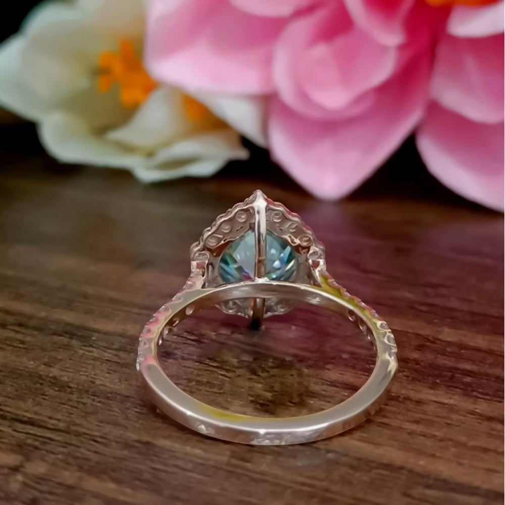 4.70 ct DEW Gold Vermeil EGL Certified Pear Cut Blue Moissanite Solitaire Ring