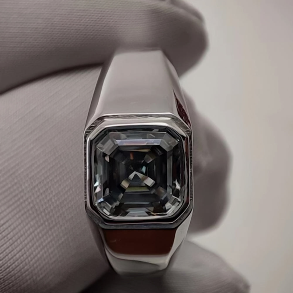 3.7ct DEW Grey Moissanite Asscher Solitaire Ring