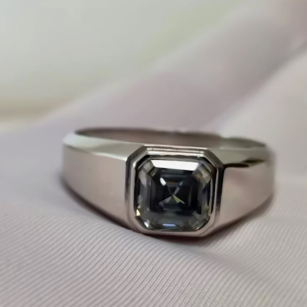 3.7ct DEW Grey Moissanite Asscher Solitaire Ring