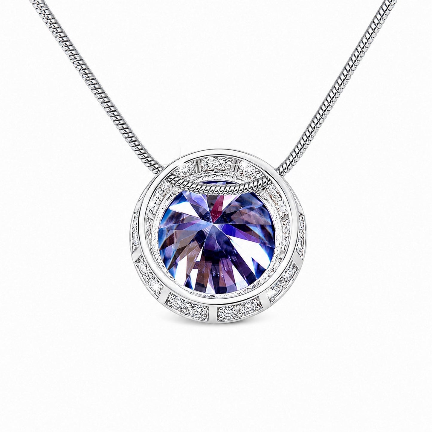 20.00ct DEW Blue Moissanite Round Pendant Necklace