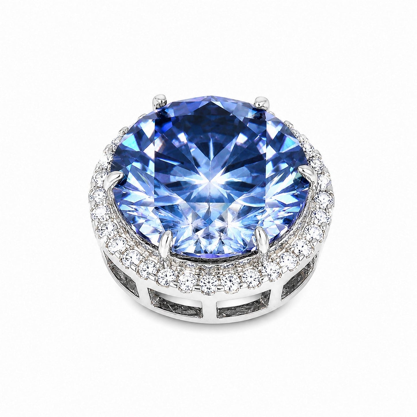 20.00ct DEW Blue Moissanite Round Pendant Necklace