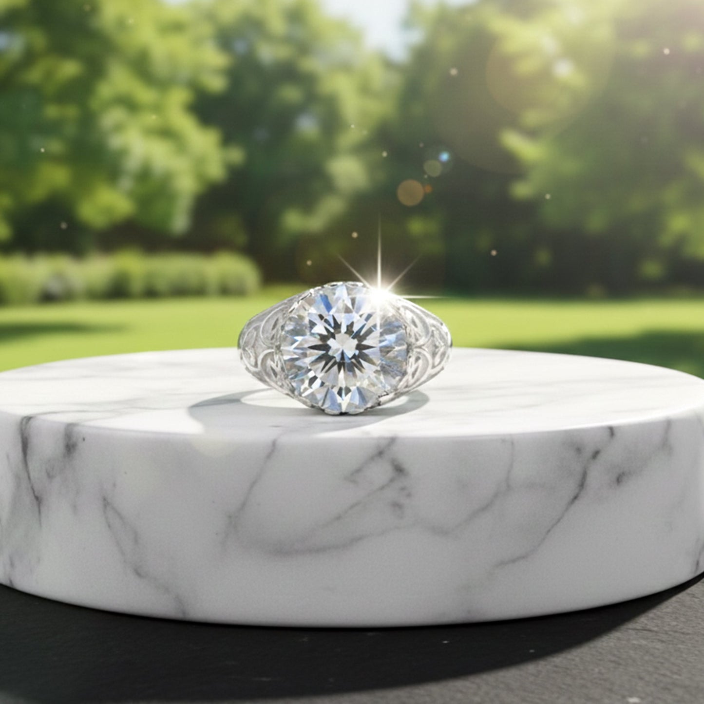 9.85 ct DEW Certified White Moissanite Ring In Gold Vermeil– Rare Wedding Gift Idea