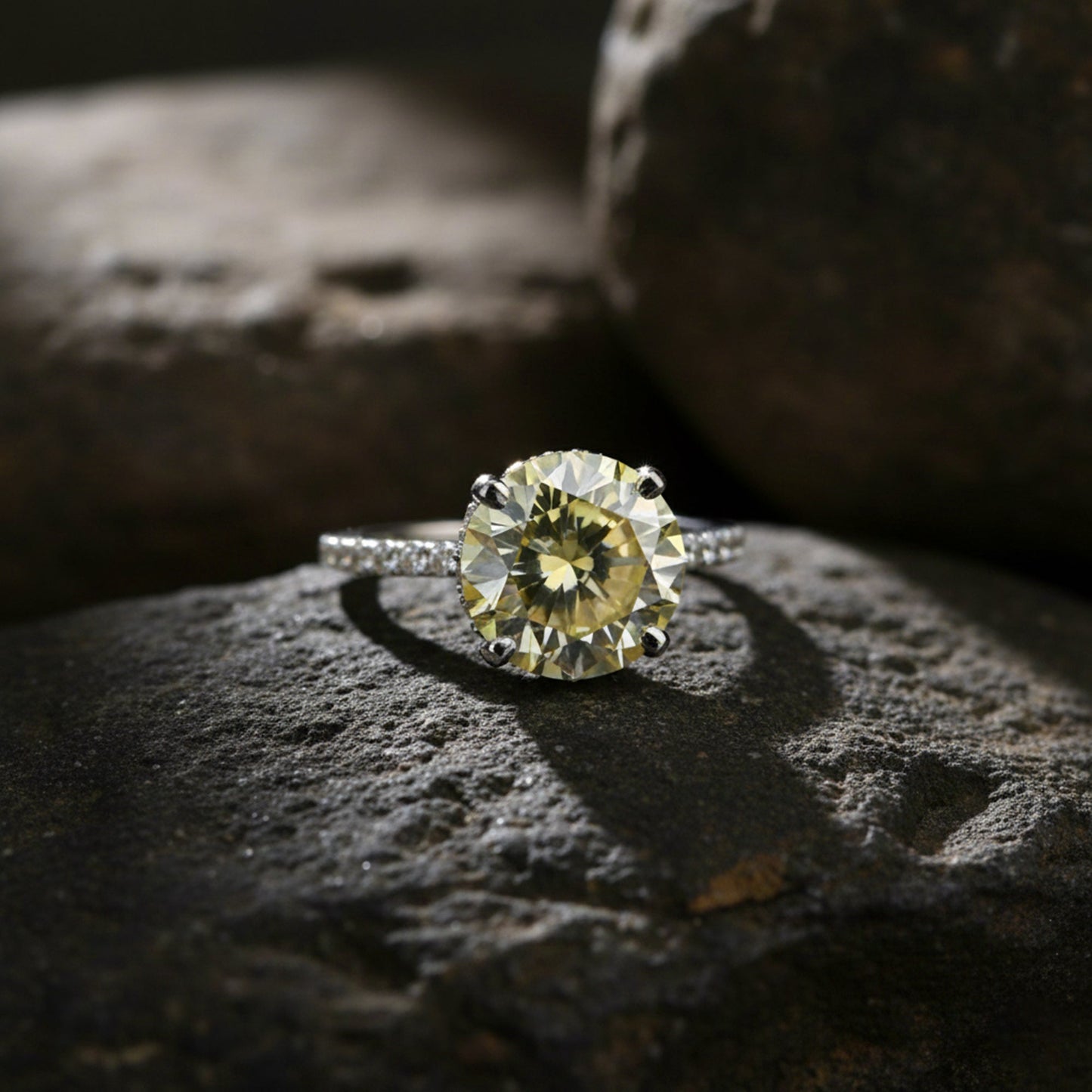 10.50 ct DEW Champagne Moissanite Ring in Prong Set Certified Stone 18K Gold Plated Ver 18K Gold Plated